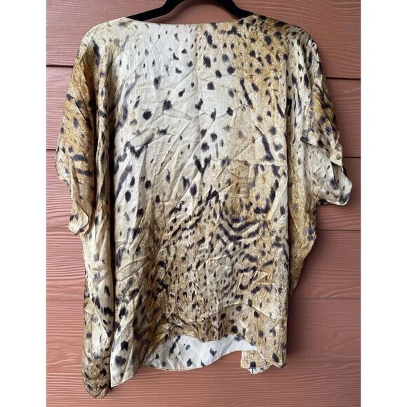 Shamask Animal Print Silk Top Brown  One Size - Picture 3 of 7